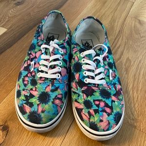 Vans with neon flower pattern. Woman’s size 8.0 Men’s size 6.5